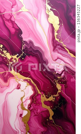 《AI画像》ピンク色の大理石模様の背景素材 136345227