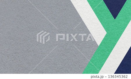 Gray textured paper background with beige, emerald green, blue geometric lines, copy space for banner presentation Gray textured paper background with beige, emerald green, blue geometric lines, copy space for banner presentation 136345362