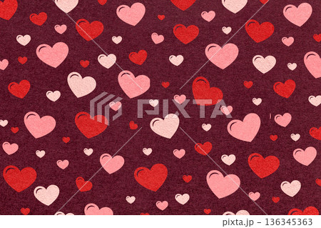 Red and pink hearts pattern on dark wine textured paper background for romantic design or Valentines Day Red and pink hearts pattern on dark wine textured paper background for romantic design or Valentines Day 136345363