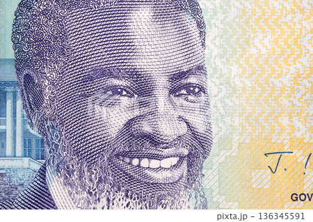 Sam Nujoma a closeup portrait from Namibian money Sam Nujoma a closeup portrait from Namibian money 136345591