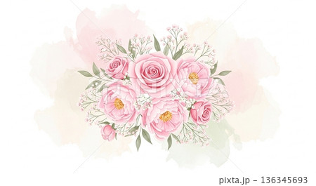 水彩風ピンクの花 イラスト背景 136345693