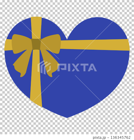 Blue heart-shaped material with ribbon 136345762