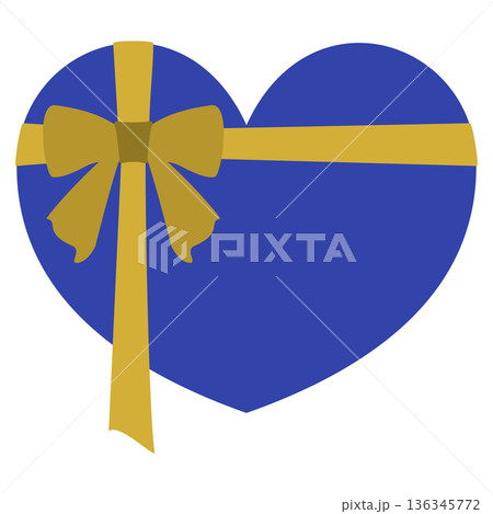 リボン付き青ハート型素材 136345772