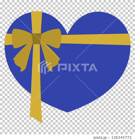 リボン付き青ハート型素材 136345772