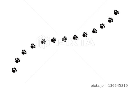 猫・ねこの足跡のライン　白黒の肉球のイラスト 136345819