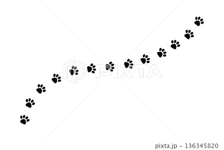 猫・ねこの足跡のライン　白黒の肉球のイラスト 136345820