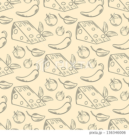Seamless pattern of hand engraved cheese snacks Seamless pattern of hand engraved cheese snacks 136346006