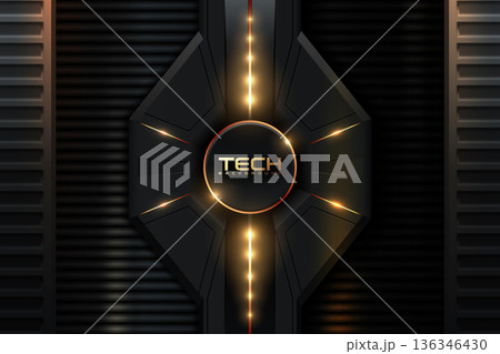 Abstract futuristic black and dark enamel metal background with modern shape. Technology background. Industrial metal backdrop banner. Vector sci-fi frame design. Line texture tech wallpaper Abstract futuristic black and dark enamel metal background with modern shape. Technology background. Industrial metal backdrop banner. Vector sci-fi frame design. Line texture tech wallpaper 136346430
