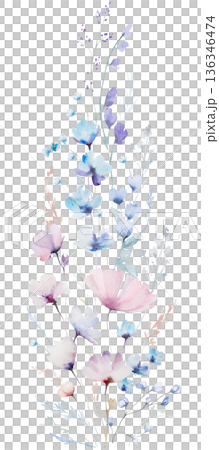 Hand drawn watercolor pastel wildflowers bouquet for wedding and baby shower stationery 136346474