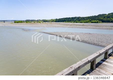 静岡県島田市　蓬莱橋から見た大井川の風景 136346647