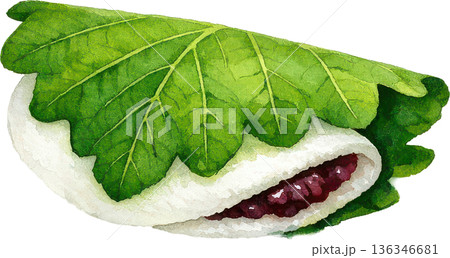 日本の伝統的なお菓子(和菓子)の水彩画イラスト 日本の伝統的なお菓子(和菓子)の水彩画イラスト 136346681