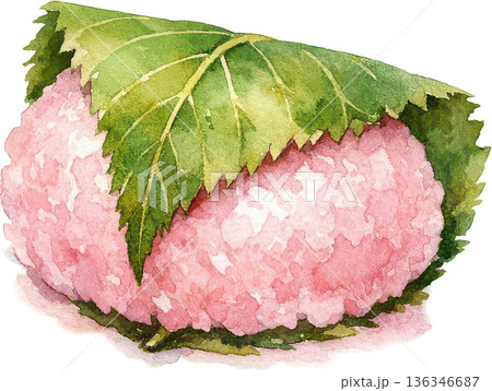 日本の伝統的なお菓子（和菓子）の水彩画イラスト 136346687