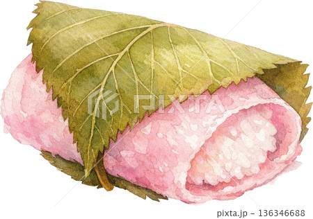 日本の伝統的なお菓子(和菓子)の水彩画イラスト 日本の伝統的なお菓子(和菓子)の水彩画イラスト 136346688