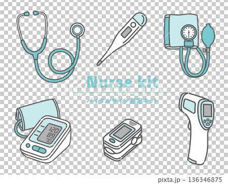 生命徵象測量儀器的圖示(聽診器、血壓計、體溫計等) 生命徵象測量儀器的圖示(聽診器、血壓計、體溫計等) 136346875