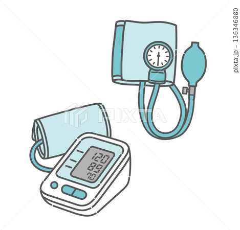 血圧計のイラストセット（アネロイド式・電子式） 136346880