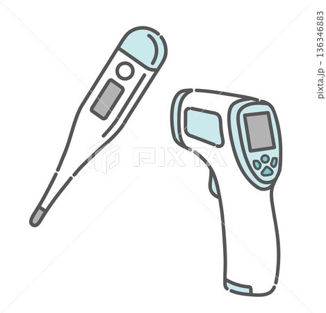 体温計のイラストセット(電子体温計・非接触体温計) 体温計のイラストセット(電子体温計・非接触体温計) 136346883