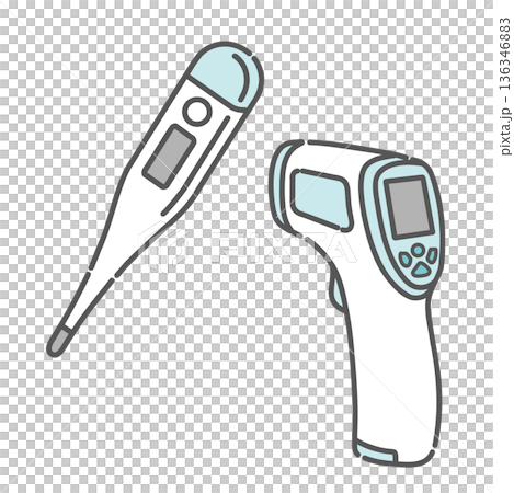 体温計のイラストセット(電子体温計・非接触体温計) 体温計のイラストセット(電子体温計・非接触体温計) 136346883