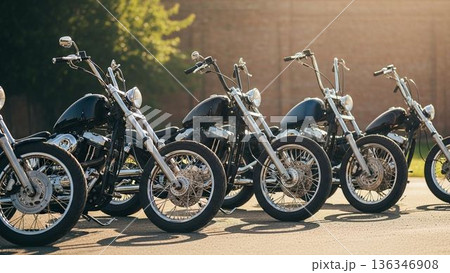 並んだクラシックバイクのある風景 136346908