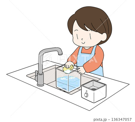 加湿器を洗う女性のイラスト 136347057