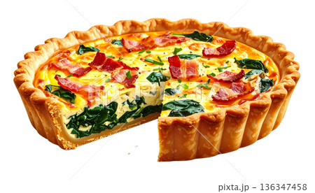 ベーコンとほうれん草のキッシュ 惣菜系ベーカリーイラスト 136347458