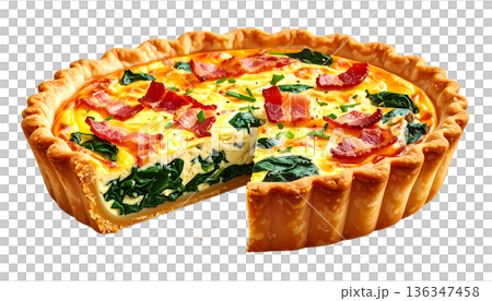 ベーコンとほうれん草のキッシュ 惣菜系ベーカリーイラスト 136347458