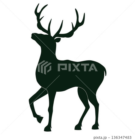 Christmas deer silhouette with unique antlers 136347483