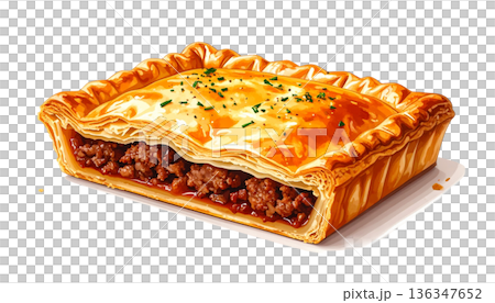 Coarse-ground sausage pie, bakery illustration 136347652