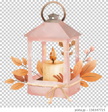 Candle with autumn leaves  136347725