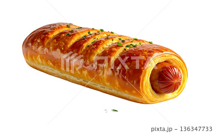 粗挽きソーセージパイ 惣菜系ベーカリーイラスト 136347733
