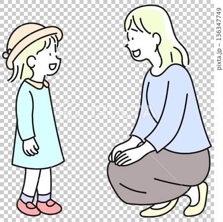 Mother and daughter chatting face to face Mother and daughter chatting face to face 136347749