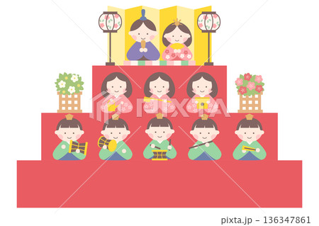 日本の伝統行事 ひな祭りの雛人形段飾りのかわいいベクターイラスト 日本の伝統行事 ひな祭りの雛人形段飾りのかわいいベクターイラスト 136347861