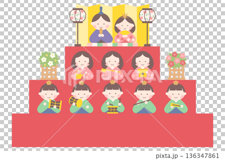 日本の伝統行事 ひな祭りの雛人形段飾りのかわいいベクターイラスト 日本の伝統行事 ひな祭りの雛人形段飾りのかわいいベクターイラスト 136347861