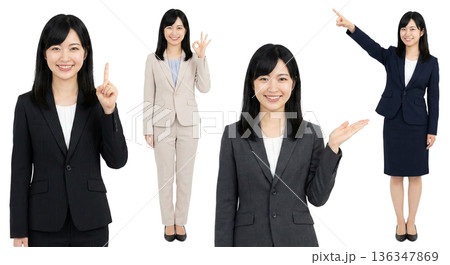 スーツ姿の日本人女性 ポーズと表情のバリエーション 切り抜きPNG 透過 紹介 OK 指差し 人物 スーツ姿の日本人女性 ポーズと表情のバリエーション 切り抜きPNG 透過 紹介 OK 指差し 人物 136347869