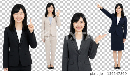 スーツ姿の日本人女性 ポーズと表情のバリエーション 切り抜きPNG 透過 紹介 OK 指差し 人物 スーツ姿の日本人女性 ポーズと表情のバリエーション 切り抜きPNG 透過 紹介 OK 指差し 人物 136347869