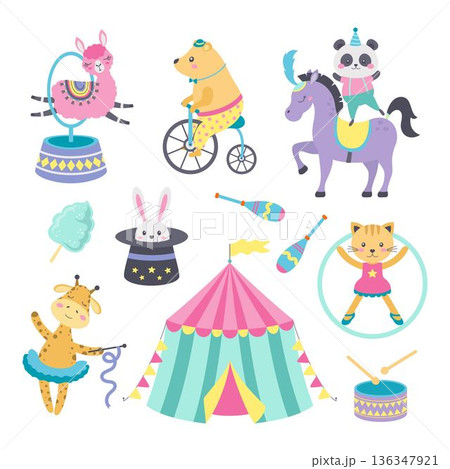 cartoon circus set, flat style cartoon circus set, flat style 136347921