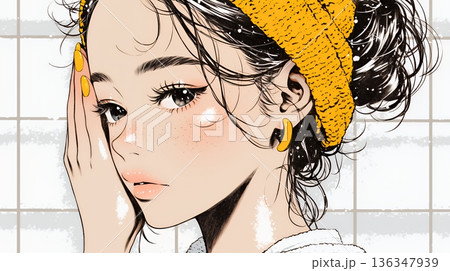 スキンケアを念入りに行う若い女性 スキンケアを念入りに行う若い女性 136347939