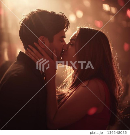 キスするカップル 136348086