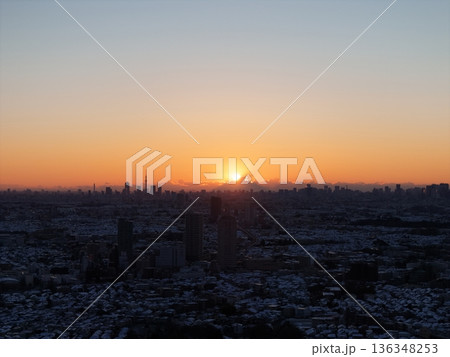 ＜鳥瞰＞雪景色の朝・東京 136348253