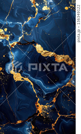 《AI画像》紺色の大理石模様の背景素材 136349122