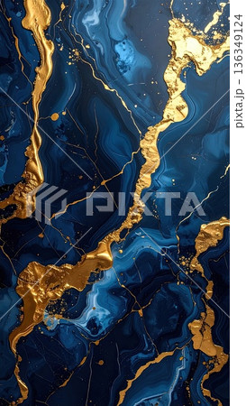 《AI画像》紺色の大理石模様の背景素材 136349124