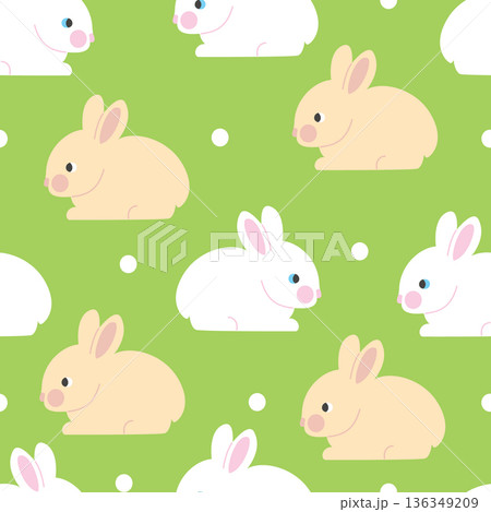 Vector seamless pattern with cute rabbits on a green background 136349209