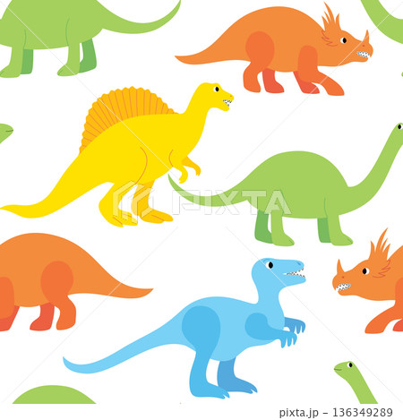 Vector seamless pattern with colorful dinosaurs on a white background 136349289