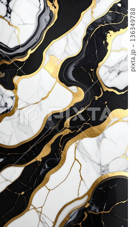 《AI画像》白と黒の大理石模様の背景素材 136349788