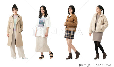 20代同一人物の日本人女性 4つの季節トレンド私服バリエーション 全身切り抜きPNG 透過背景 若い 20代同一人物の日本人女性 4つの季節トレンド私服バリエーション 全身切り抜きPNG 透過背景 若い 136349798
