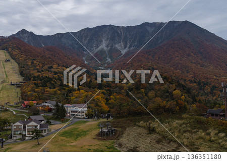 日本 鳥取県西伯郡大山町にある豪円山のろし台から眺める大山の北壁と紅葉 日本 鳥取県西伯郡大山町にある豪円山のろし台から眺める大山の北壁と紅葉 136351180
