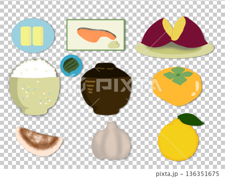 秋季風味和各種食物插圖 136351675