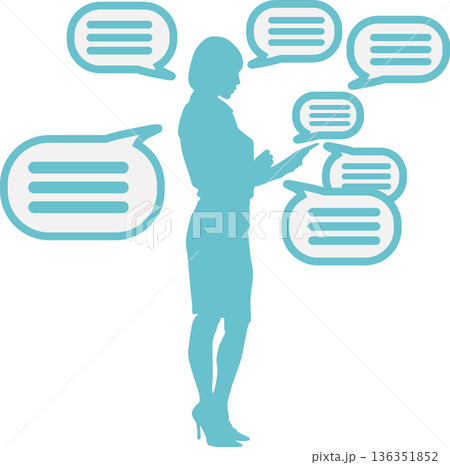 SNSに熱中する女性のグラフィック素材イラスト SNSに熱中する女性のグラフィック素材イラスト 136351852