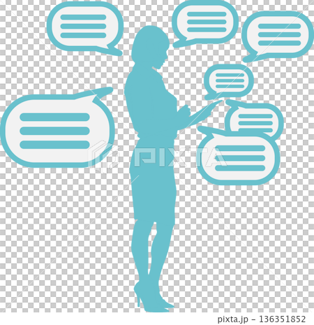 SNSに熱中する女性のグラフィック素材イラスト SNSに熱中する女性のグラフィック素材イラスト 136351852