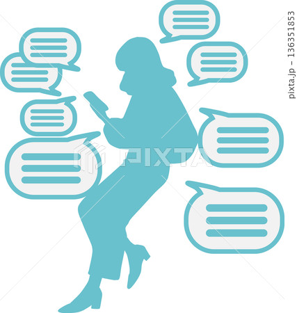 SNSに熱中する女性のグラフィック素材イラスト SNSに熱中する女性のグラフィック素材イラスト 136351853