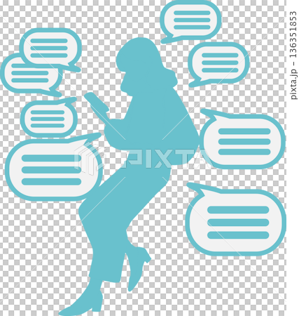 一幅描繪女性沉迷於社群媒體的插圖 136351853